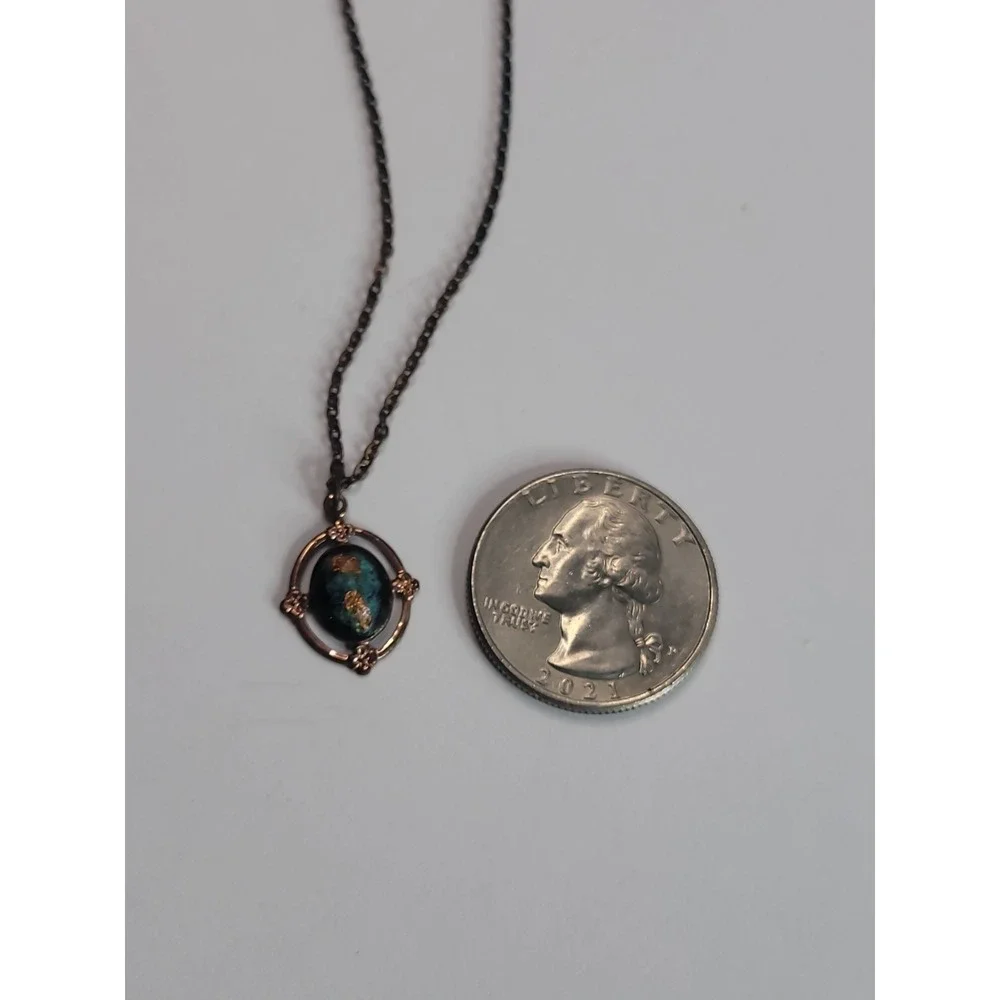 Vintage Cabochon Pendant‎ Necklace Gold Tone Southwest Style Oval Blue